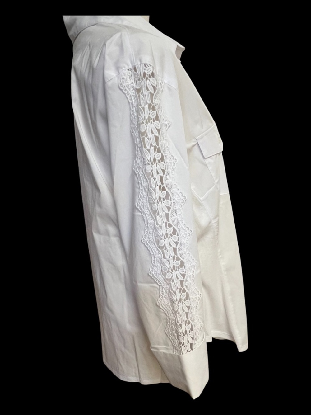 EUC+ Zac & Rachel White Crochet Detail Button-Up Blouse | Size L - Picture 4 of 8
